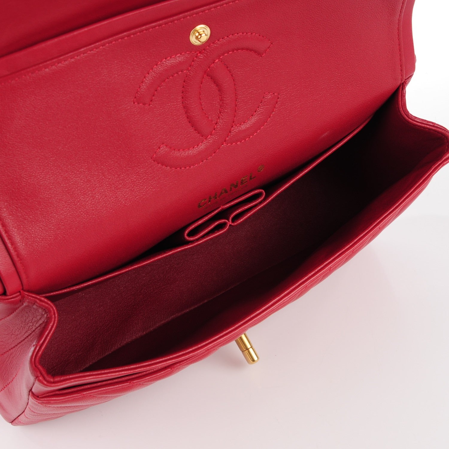 Chanel Lambskin Chevron Medium Double Flap Dark Red 9 of 9