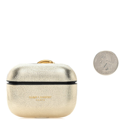 Saint Laurent Metallic Calfskin Paris Airpods Pro Holder Gold 2 of 6