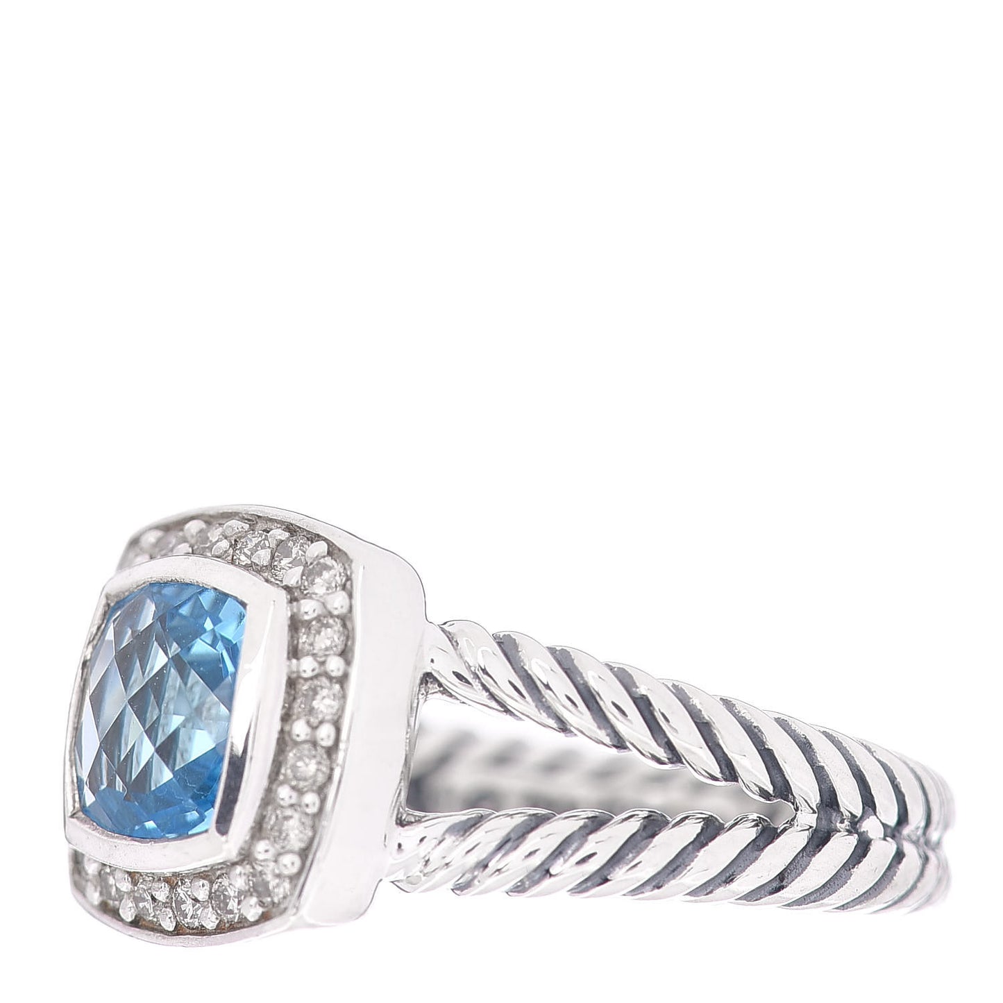 Sterling Silver Diamond Blue Topaz 7mm Petite Albion Ring 51 5.75