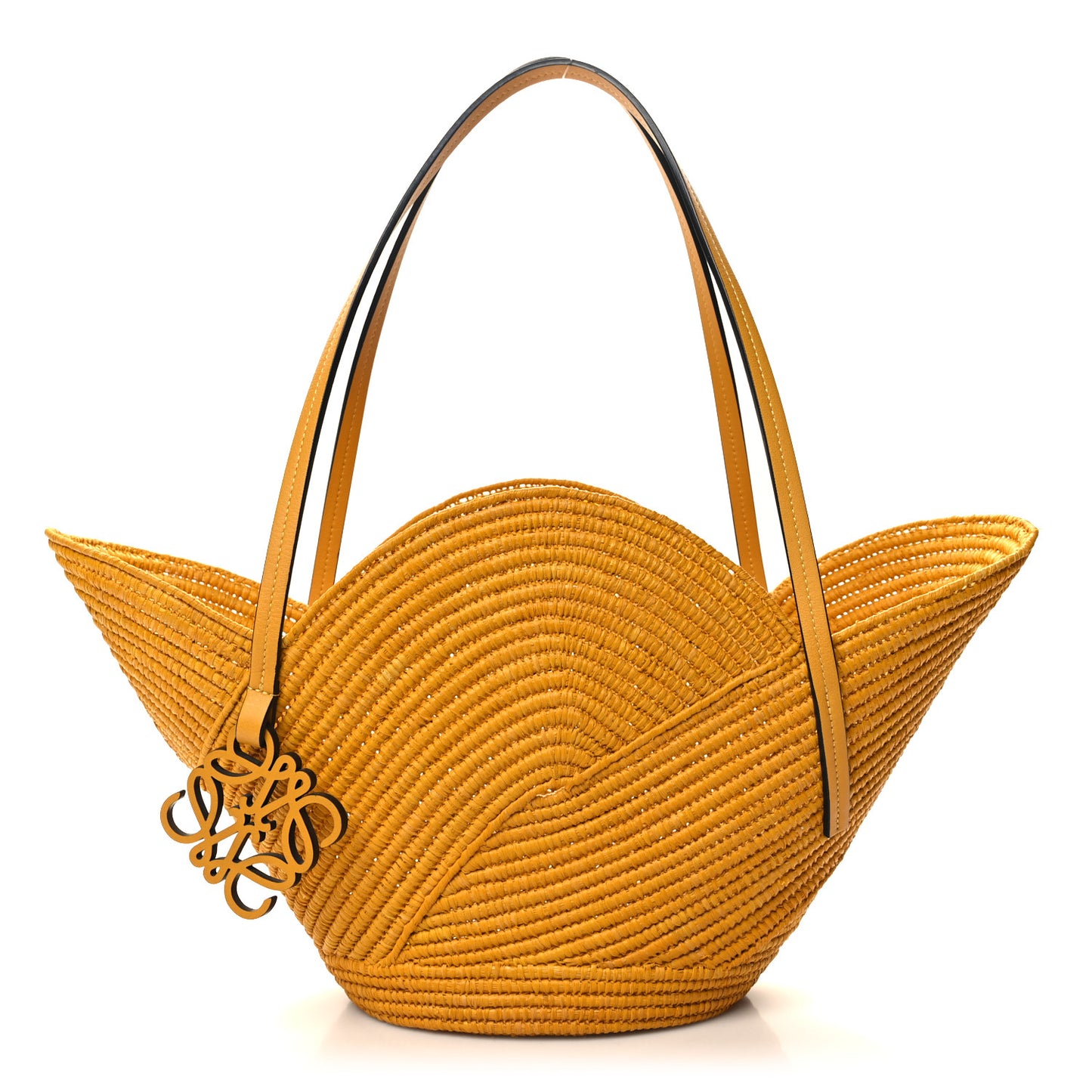 Calfskin Raffia Paulas Ibiza Petal Basket Tote Bag Ochre