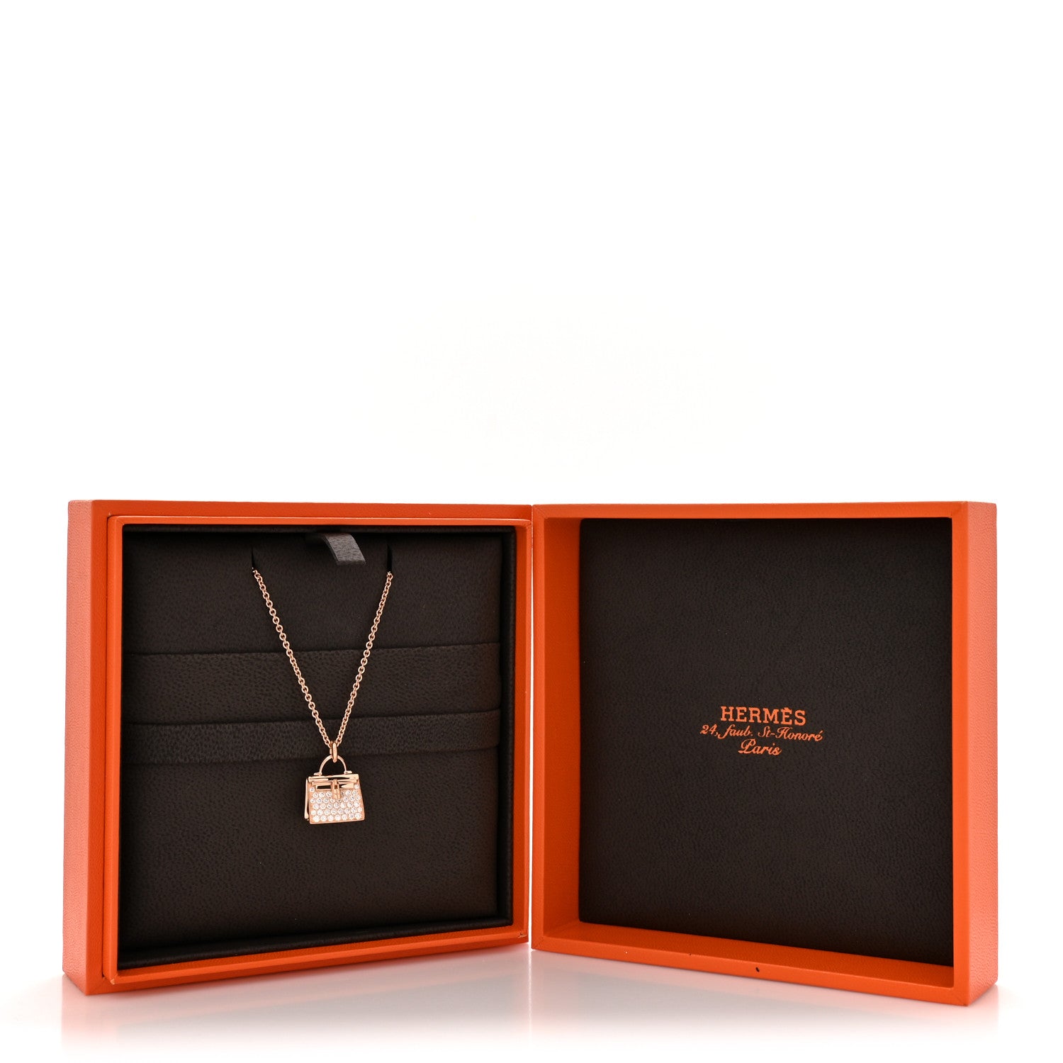 Hermes 18K Rose Gold Diamond Kelly Amulettes Pendant Necklace 6 of 6