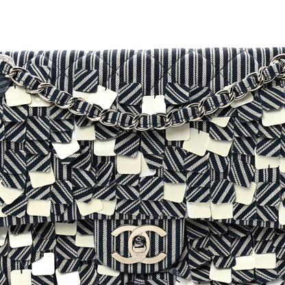 Chanel Canvas Sequin Stripe Medium Double Flap Navy Blue 8 of 11