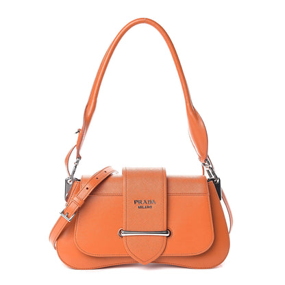 Prada City Calfskin Saffiano Sidonie Shoulder Bag Papaya 1 of 9