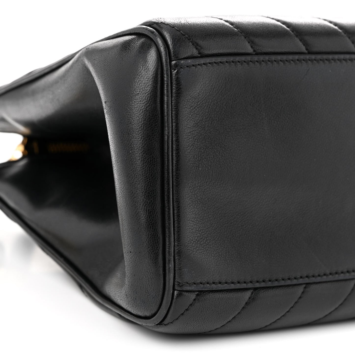 Lambskin Chevron Quilted Top Handle Bag Black