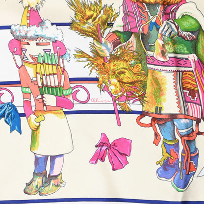 Hermes Silk Kachinas Scarf 90 Creme Rose Vif Multicolor 5 of 5
