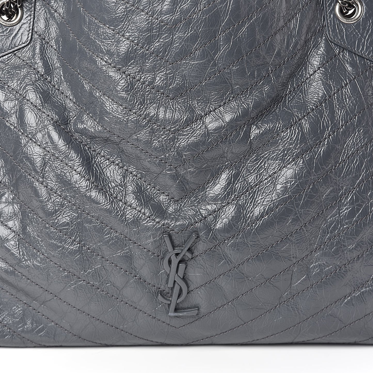 Crinkled Calfskin Matelasse Monogram Niki Shopper Tote Dark Smog