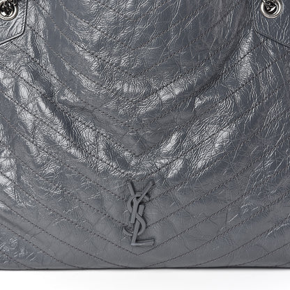 Saint Laurent Crinkled Calfskin Matelasse Monogram Niki Shopper Tote Dark Smog 8 of 10