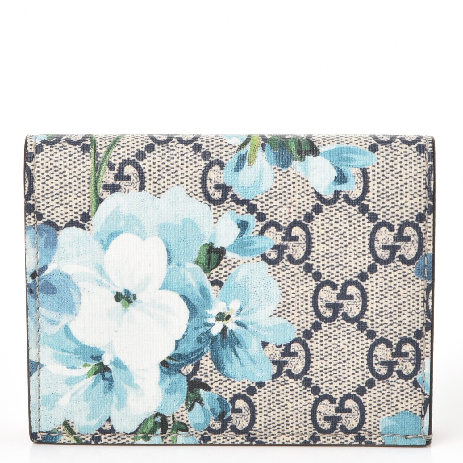 Gucci GG Supreme Monogram Blooms Card Case Beige Blue Navy Hibiscus Red 1 of 8