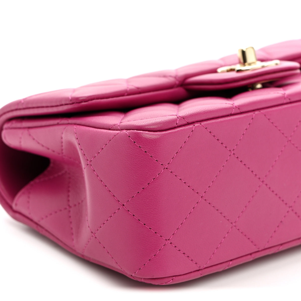 Lambskin Quilted Mini Top Handle Rectangular Flap Dark Pink