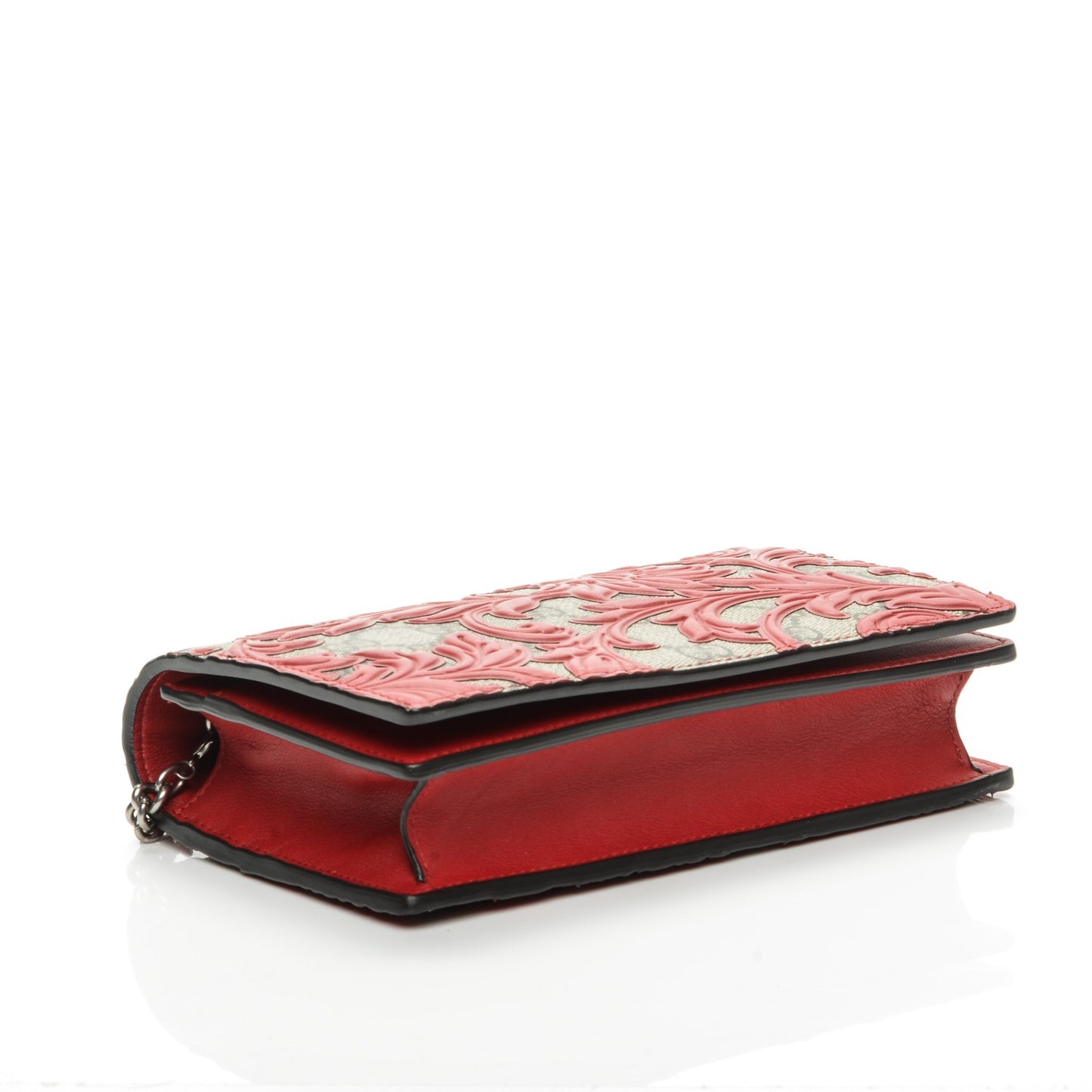 GG Supreme Monogram Arabesque Chain Wallet Hibiscus Red