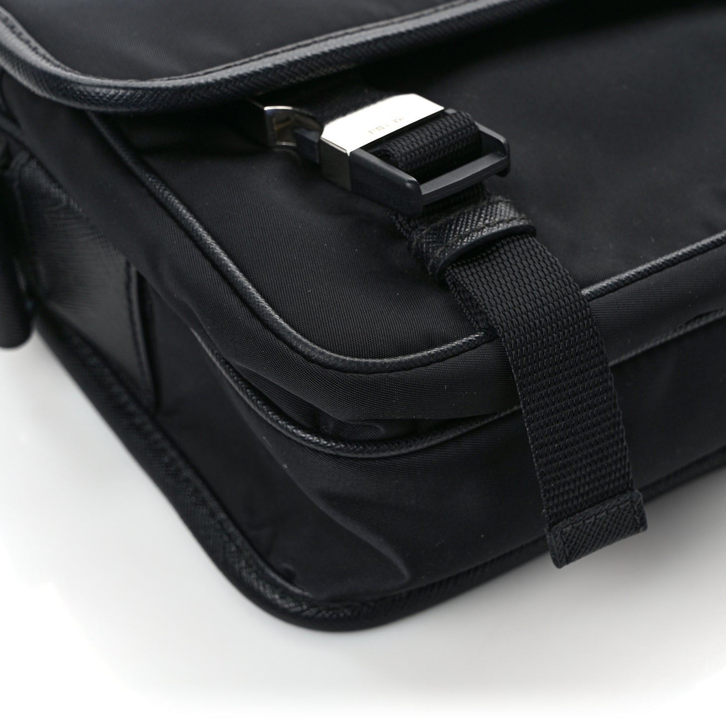 Re-Nylon Saffiano Pocket Double Snap Buckle Shoulder Bag Black
