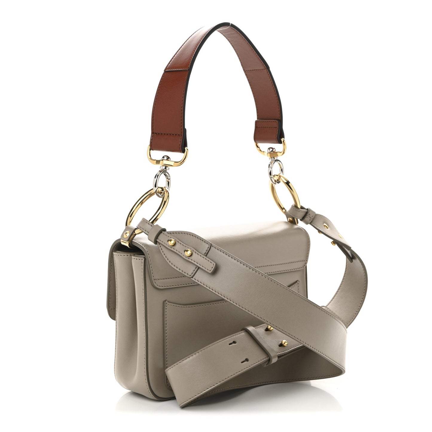 Shiny Calfskin Suede Small C Double Carry Bag Motty Grey