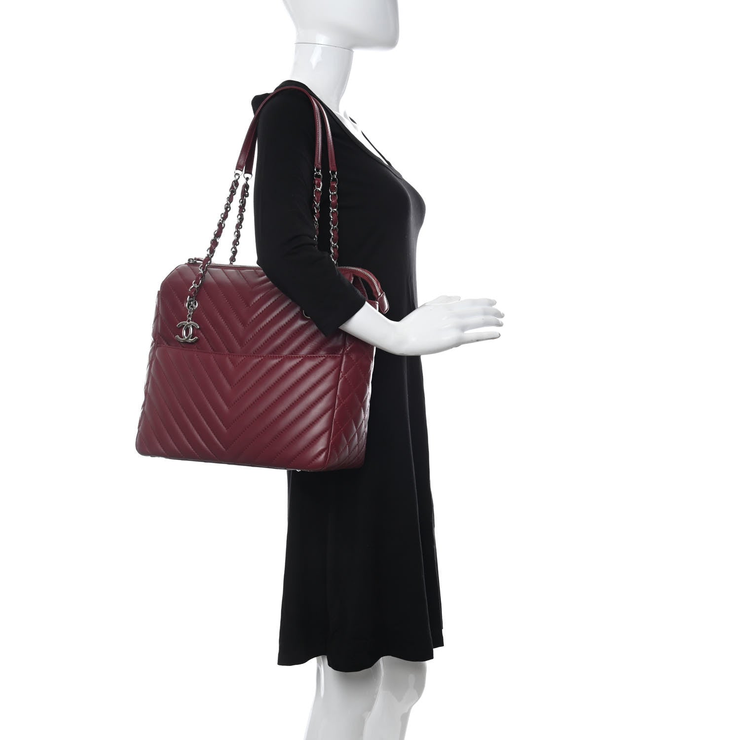 Chanel Lambskin Chevron Quilted Shoulder Bag Burgundy 2 of 10