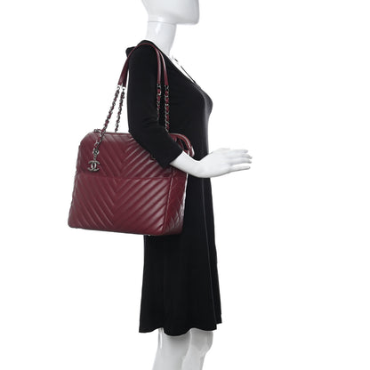 Chanel Lambskin Chevron Quilted Shoulder Bag Burgundy 2 of 10