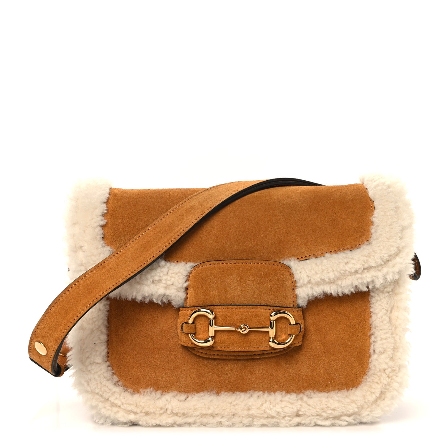 Suede Shearling Horsebit 1955 Shoulder Bag Brown