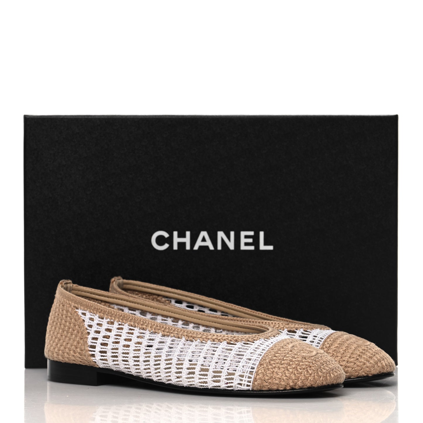 Raffia Cap Toe Ballerina Flats 37 White Beige