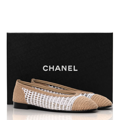 Chanel Raffia Cap Toe Ballerina Flats 37 White Beige 9 of 9