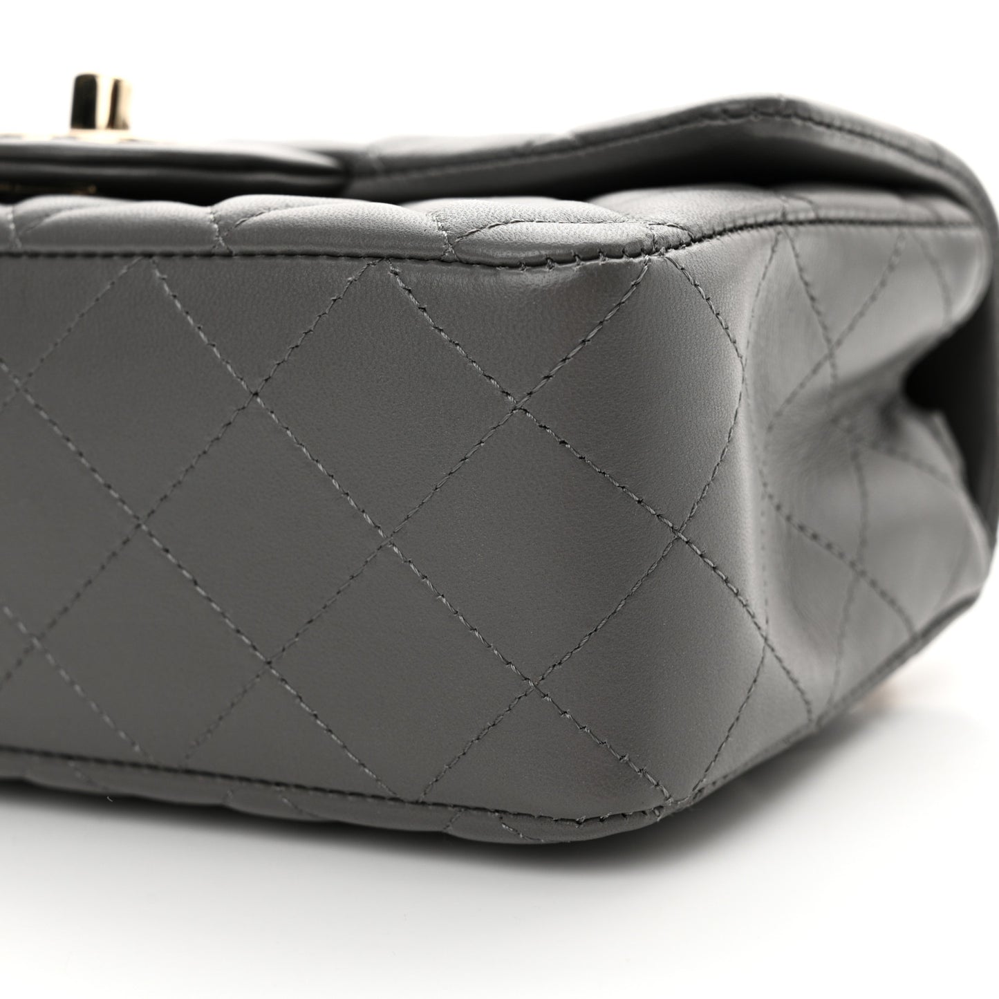 Lambskin Quilted Mini Rectangular Flap Dark Grey