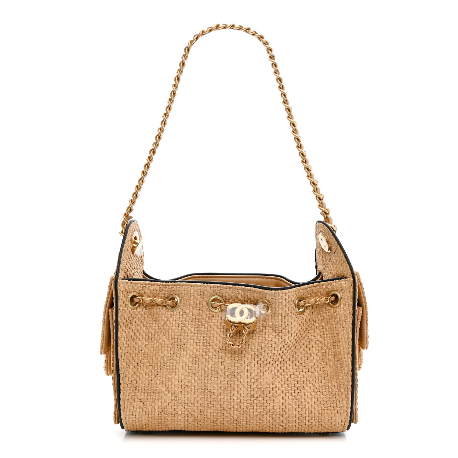 Chanel Braided Raffia Calfskin Quilted Mini Chanel 25 Handbag Beige Black 1 of 11