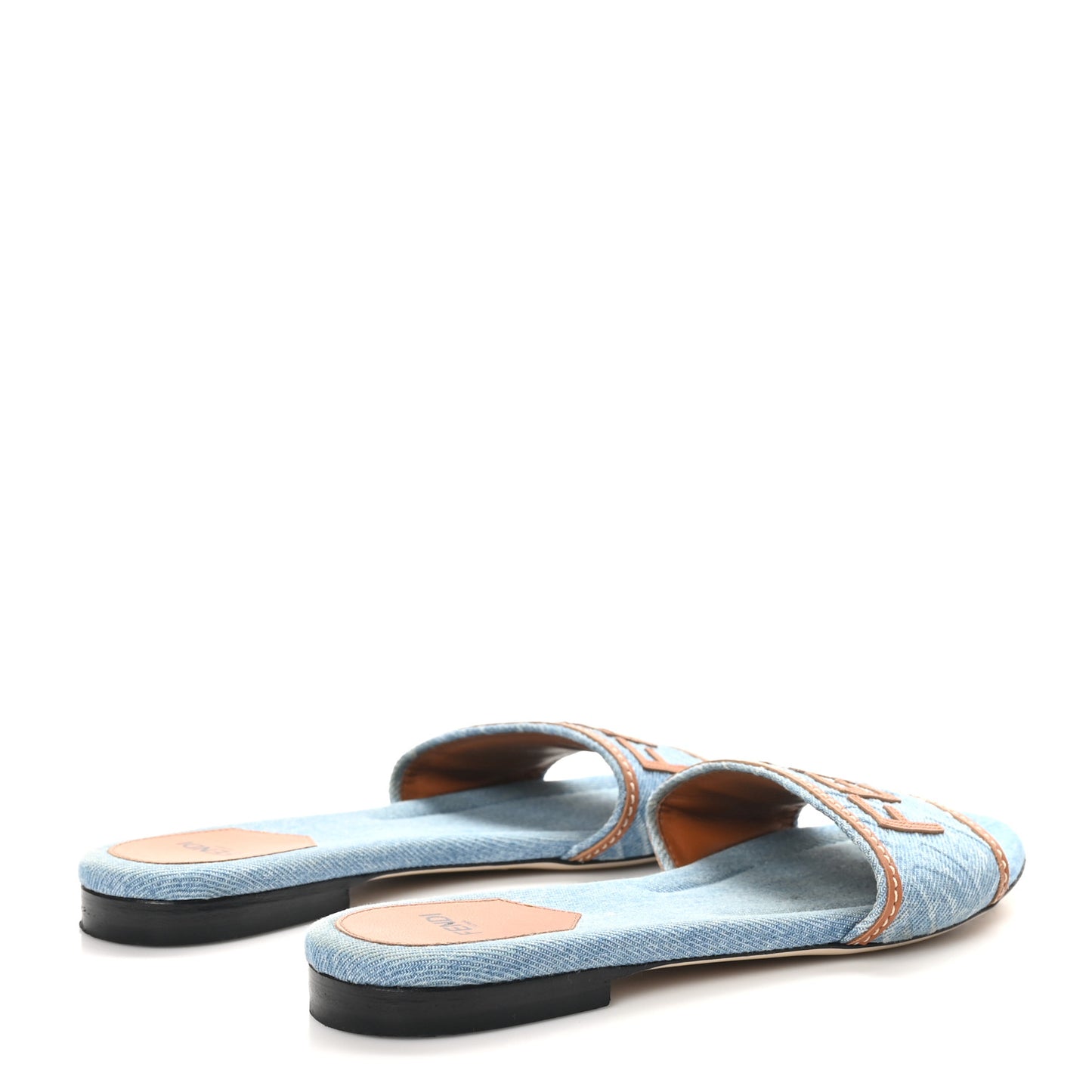 Denim Print Logo Flat Slide Sandals 38 Denim Brandy