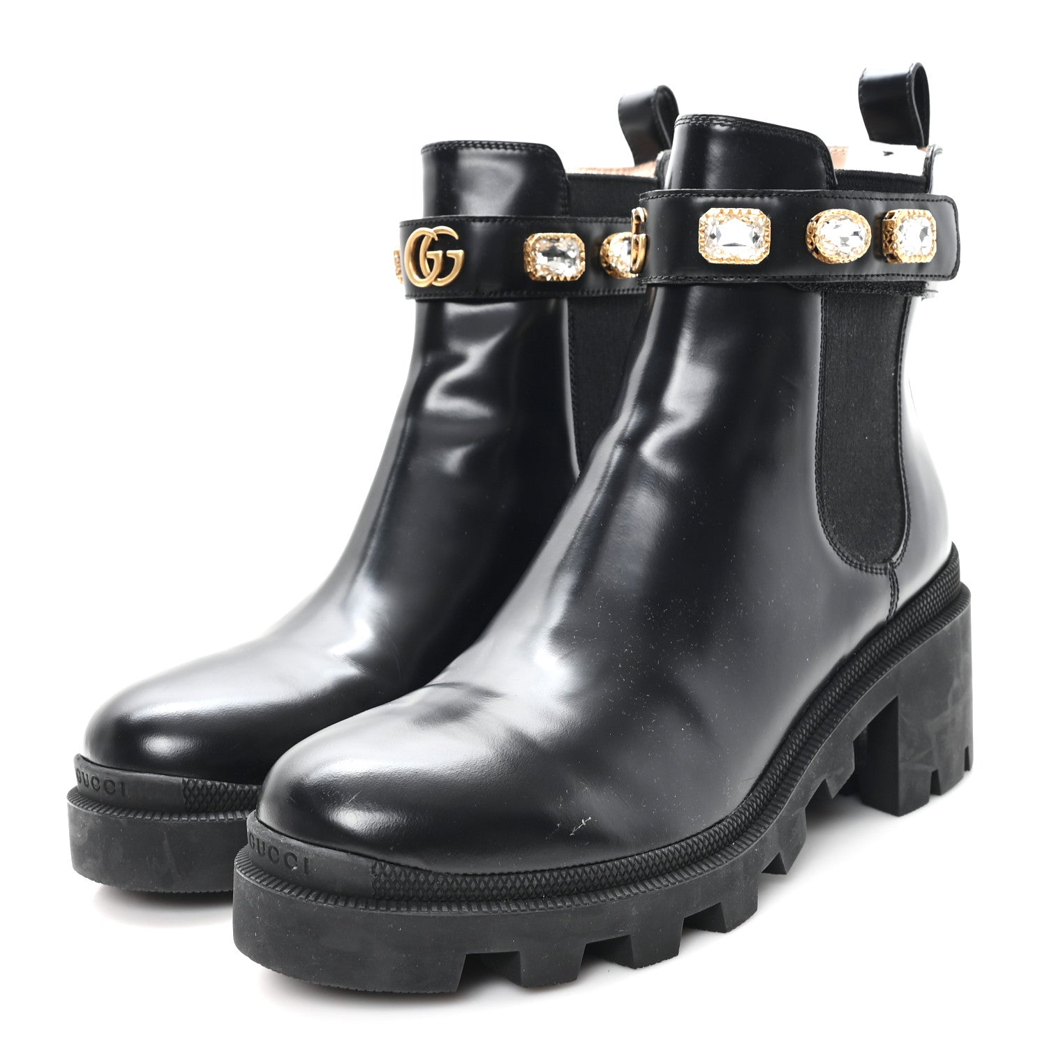 Gucci Calfskin Crystal GG Trip Chelsea Ankle Boots 41 Black 4 of 9