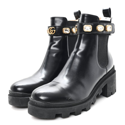 Gucci Calfskin Crystal GG Trip Chelsea Ankle Boots 41 Black 4 of 9
