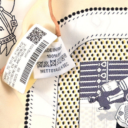 Hermes Silk Confort En Automobile Scarf 70 Creme White Black 3 of 5