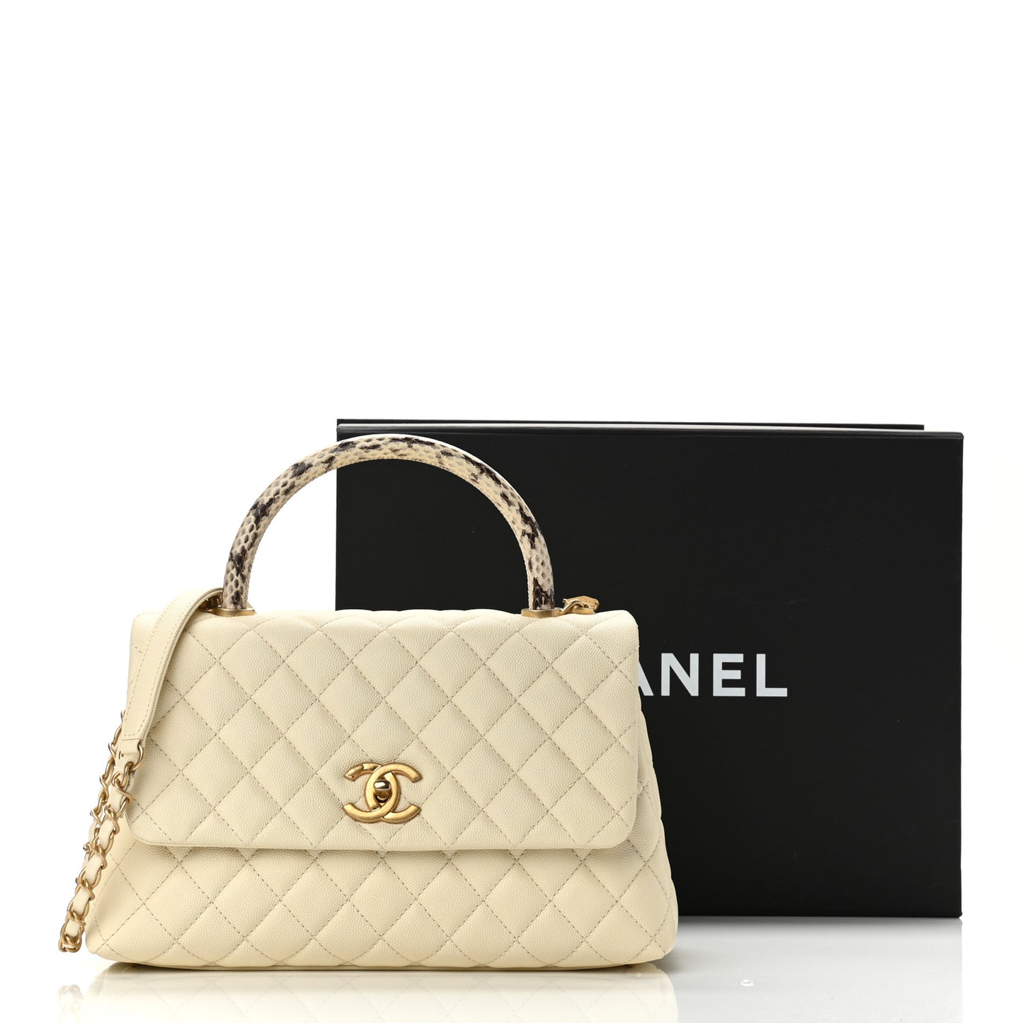 Caviar Elaphe Quilted Small Coco Handle Flap Ivory