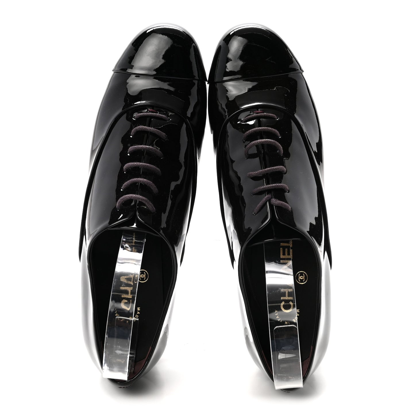 Patent Calfskin Pearl CC Lace Up Oxfords 40 Burgundy Black