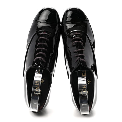 Chanel Patent Calfskin Pearl CC Lace Up Oxfords 40 Burgundy Black 2 of 9