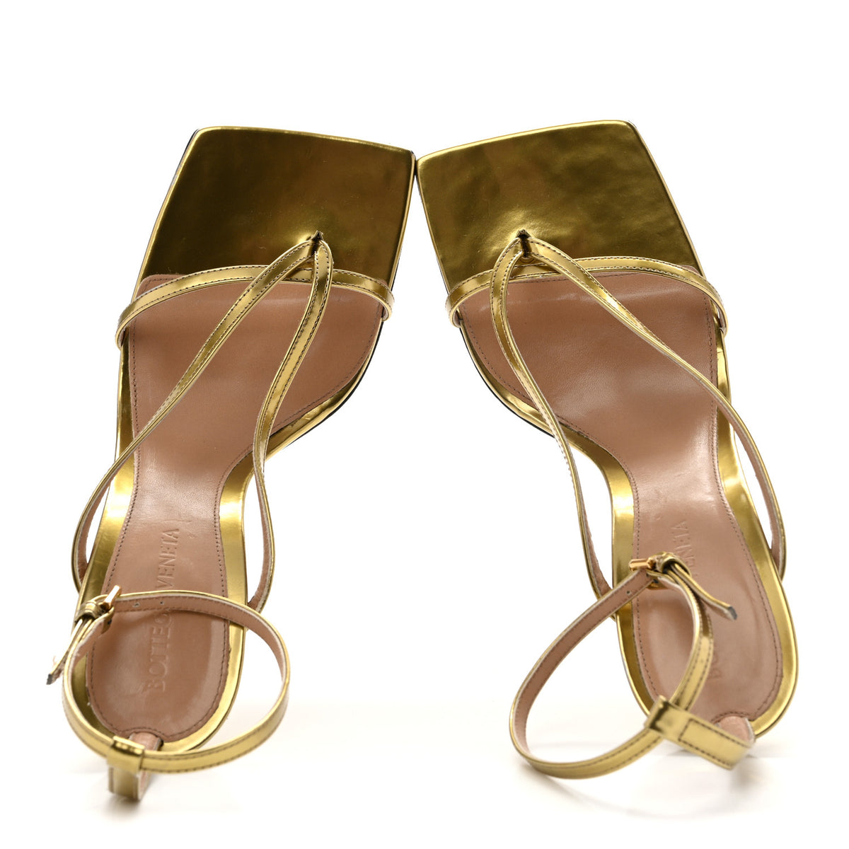 Lambskin Stretch Multi Strap 90mm Sandals 37.5 Gold