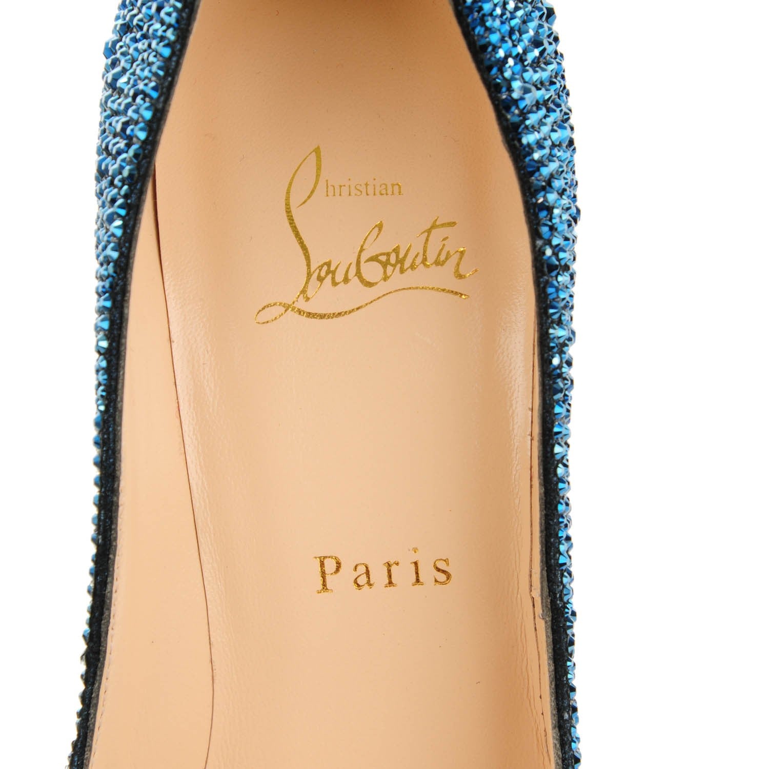 Christian Louboutin Suede Strass Lady Peep 150 Pumps 38.5 Blue Khol 7 of 8