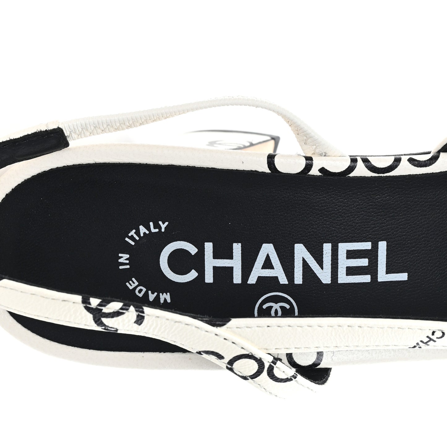 Printed Lambskin Cap Toe CC Slingback Pumps 38 Black White