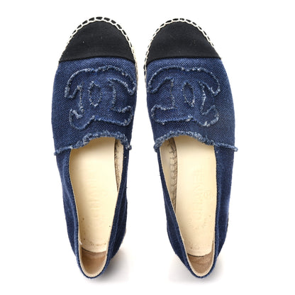 Chanel Denim Toile CC Espadrilles 37 Navy Black 2 of 10