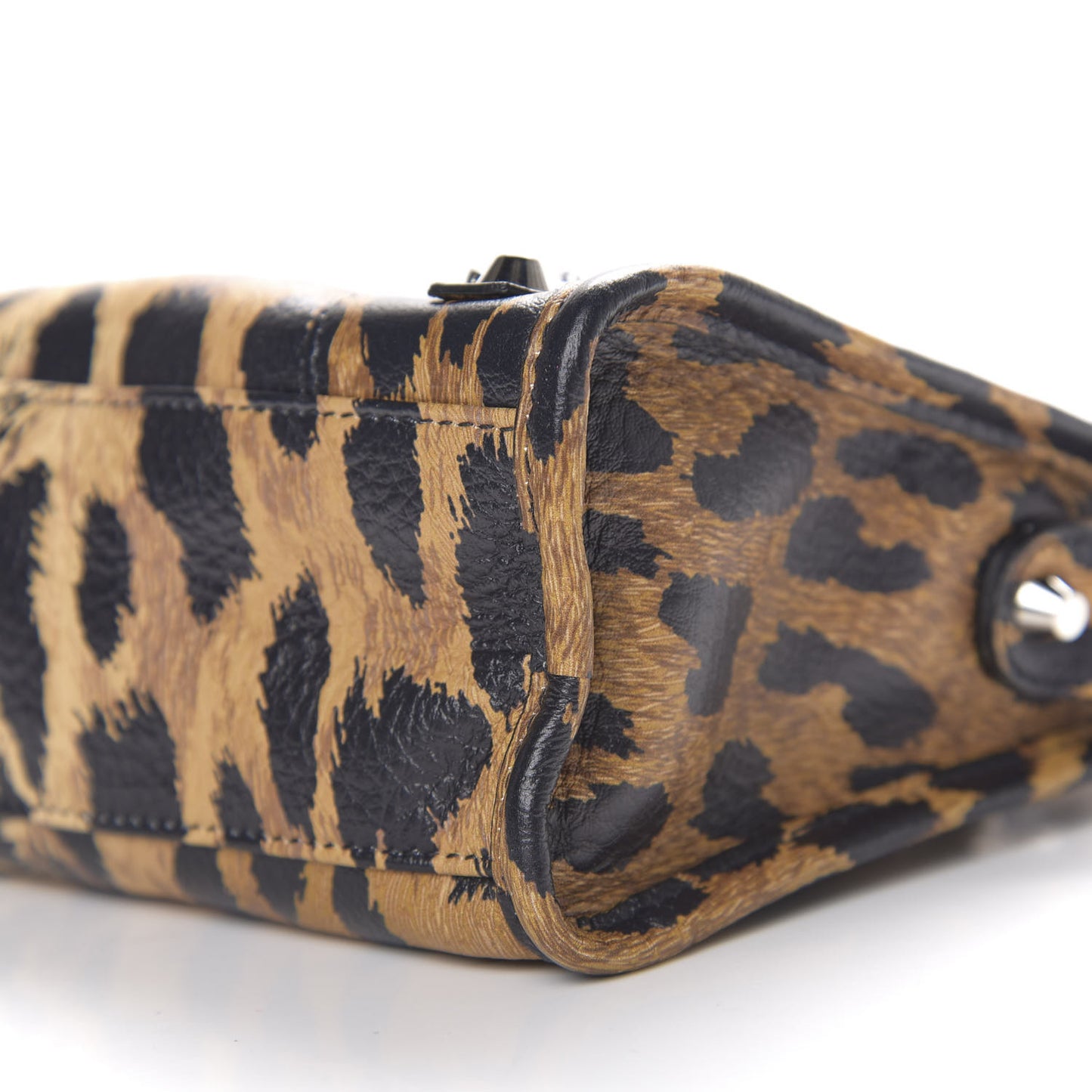 Smooth Calfskin Leopard Print Classic Silver Hardware Mini City Beige