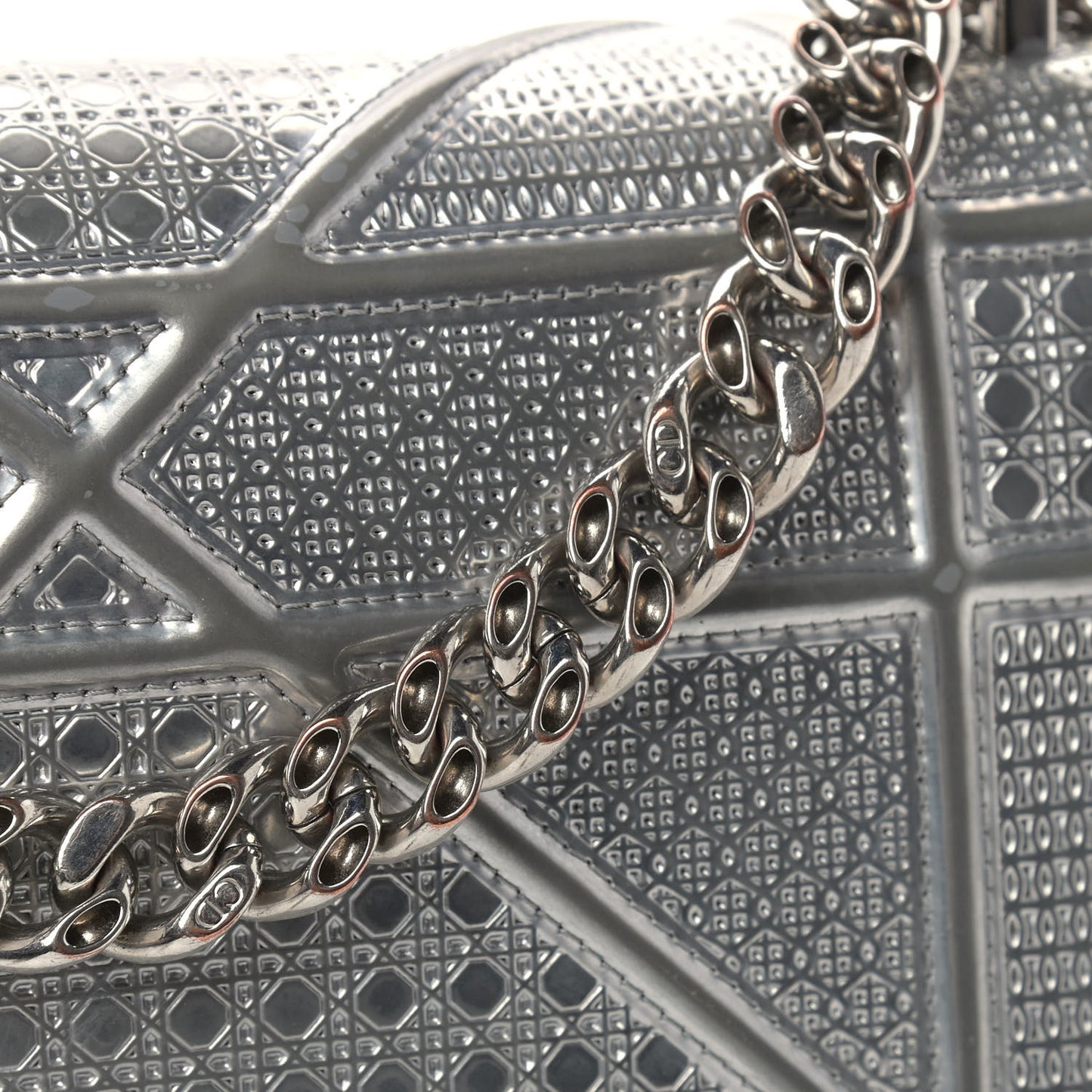 Metallic Patent Micro-Cannage Medium Diorama Flap Bag Silver