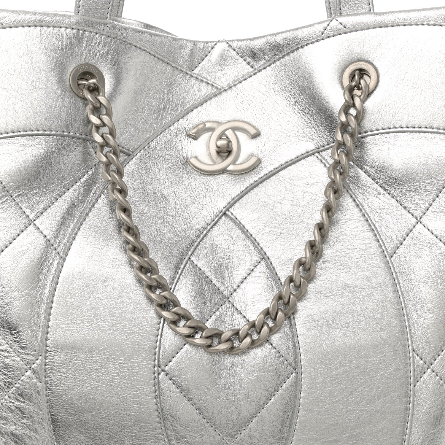 Chanel Metallic Calfskin Stitched CC Shopper Tote Silvery 8 of 11