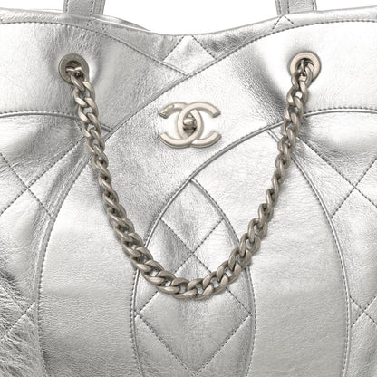 Chanel Metallic Calfskin Stitched CC Shopper Tote Silvery 8 of 11