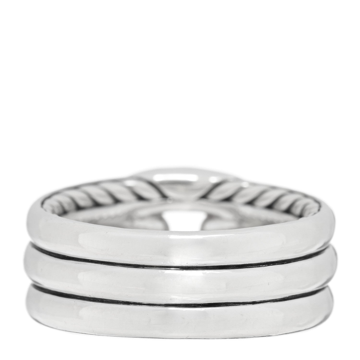 David Yurman Sterling Silver Diamond 11mm Thoroughbred Cushion Link Ring 60 9 3 of 4