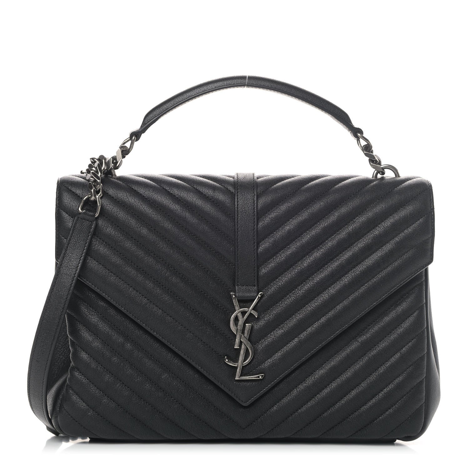 Saint Laurent Sheepskin Matelasse Chevron Monogram Large College Satchel Black 1 of 7