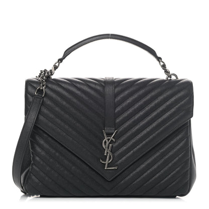 Saint Laurent Sheepskin Matelasse Chevron Monogram Large College Satchel Black 1 of 7