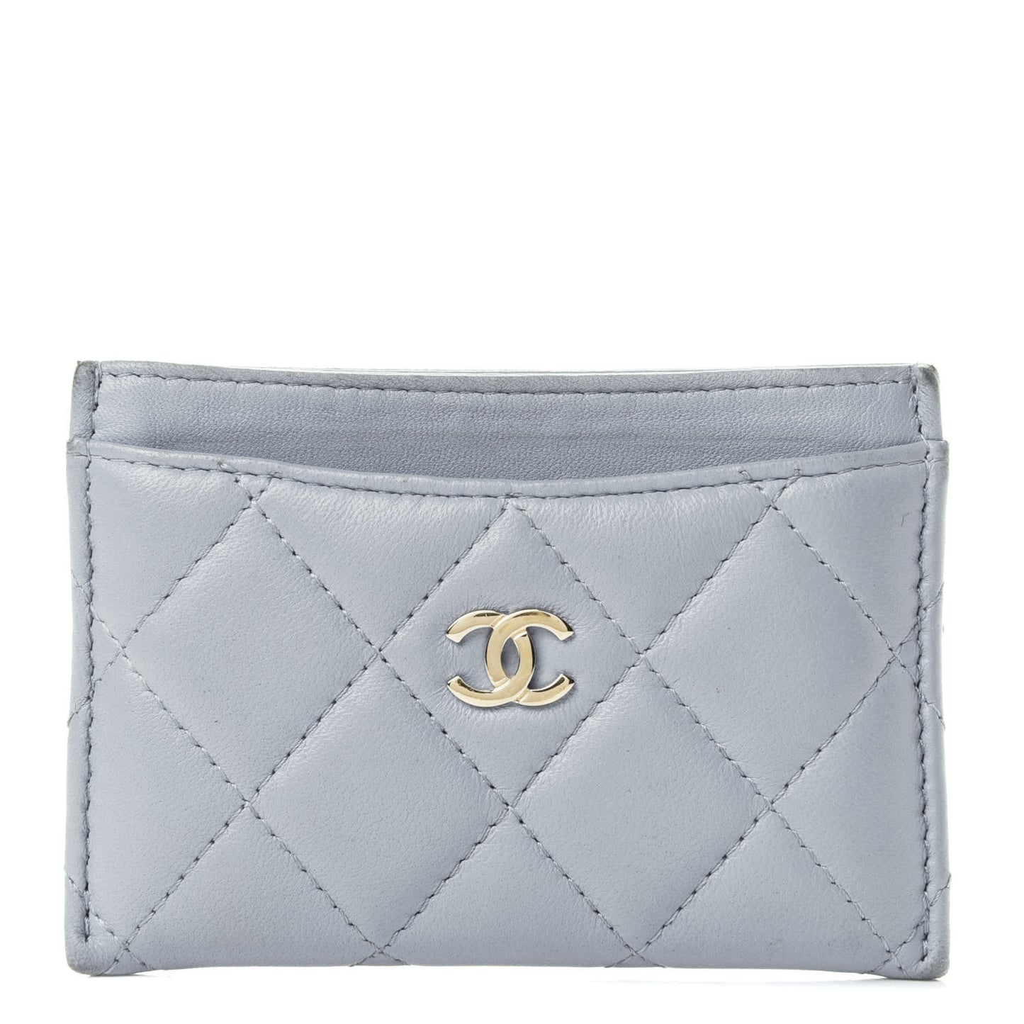Lambskin Quilted Card Holder Light Blue