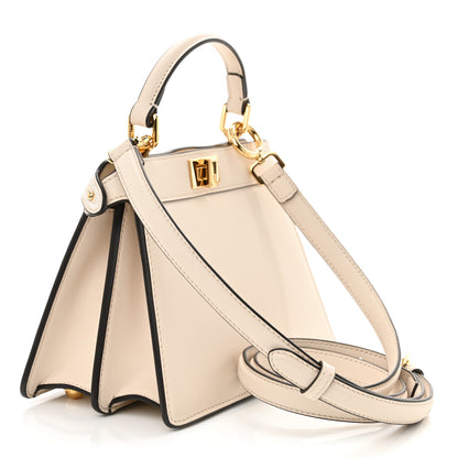 Fendi Vitello Seta Shiny Nappa Floral Embroidered Petite Peekaboo I SEE U Satchel Camelia White Ice 3 of 12
