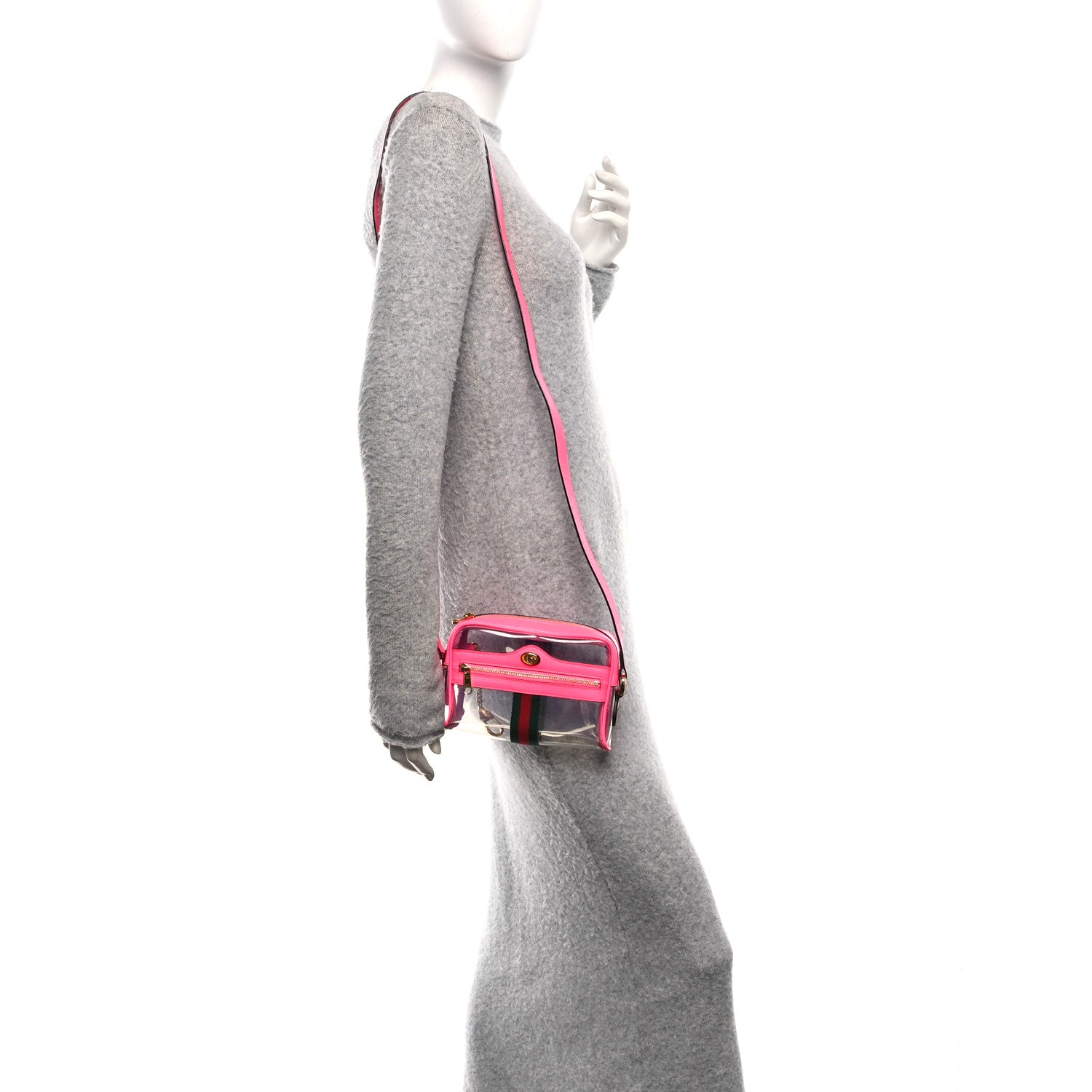 Gucci Vinyl Web Mini Ophidia Transparent Shoulder Bag Fluorescent Fuchsia 2 of 9