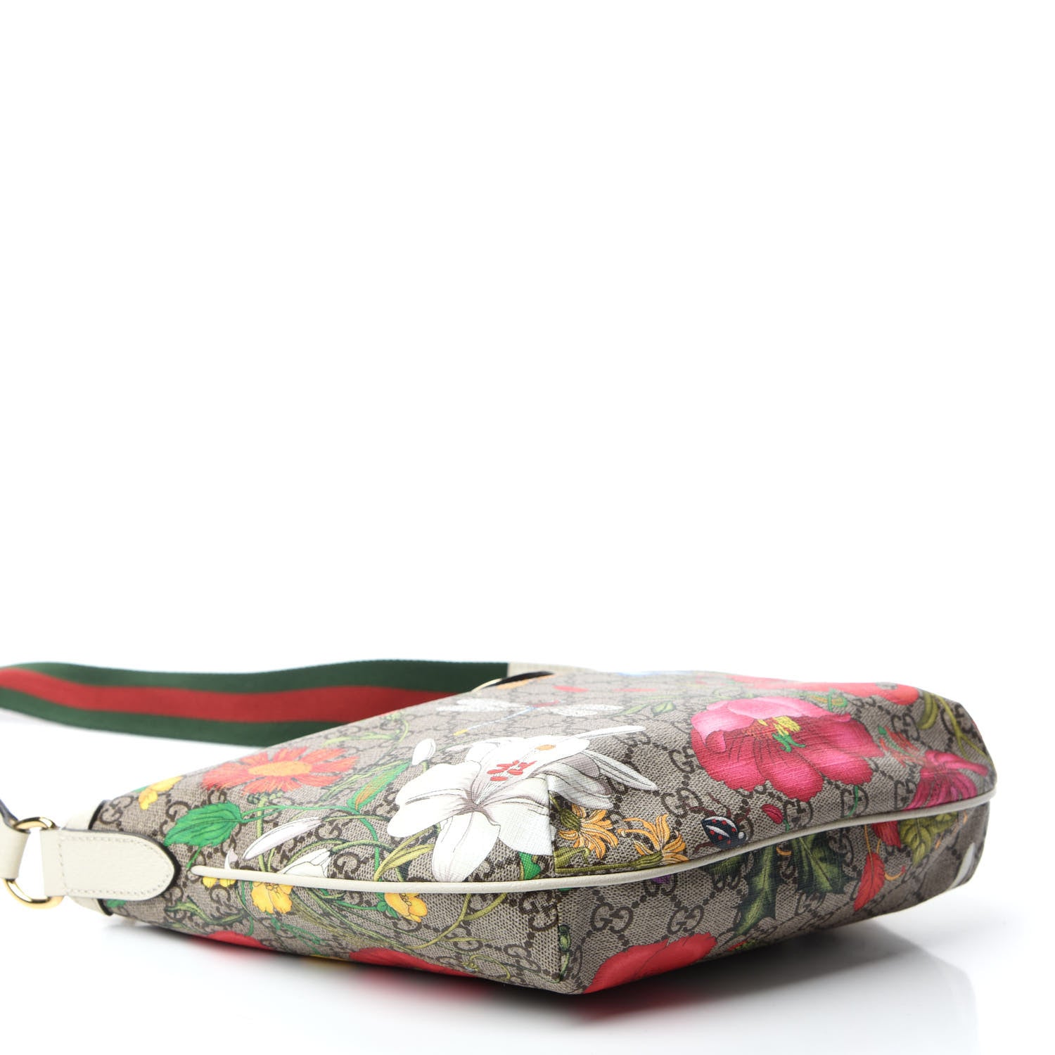 Gucci GG Supreme Monogram Flora Web Small Ophidia Half Moon Hobo White 4 of 10