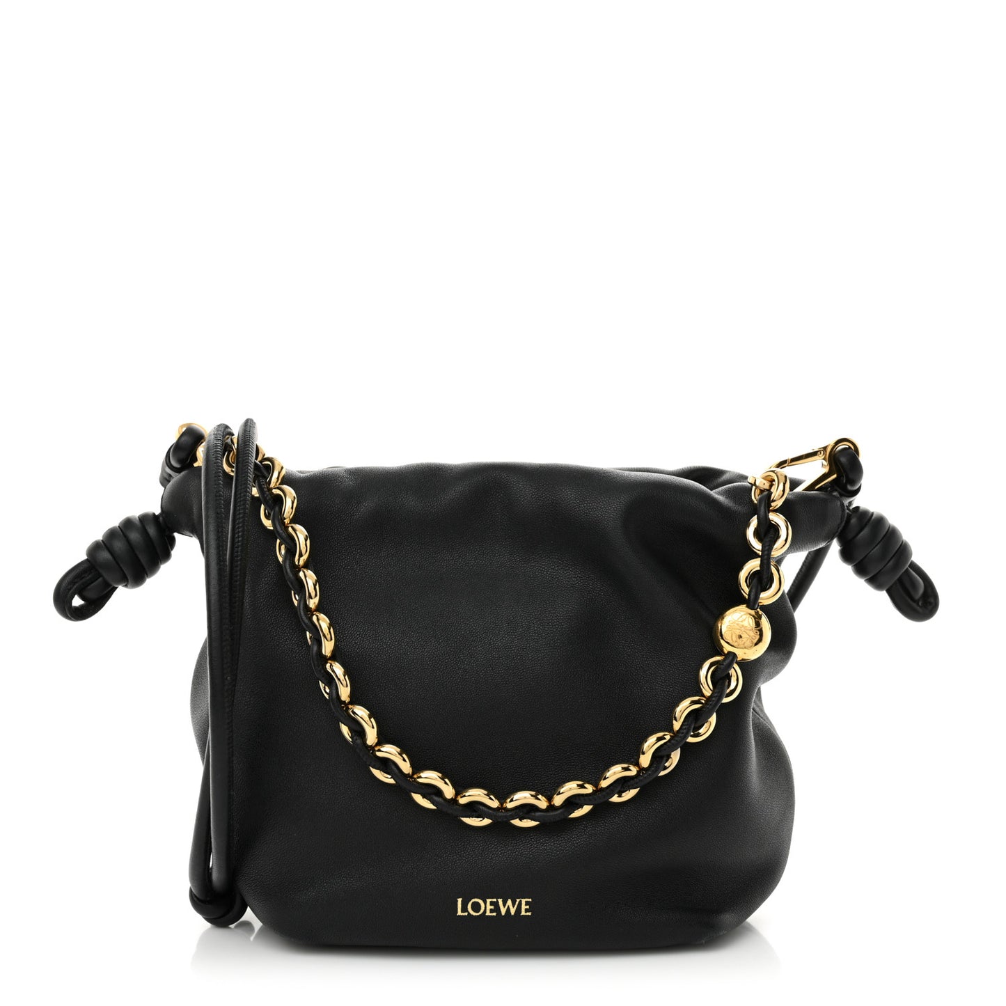 Mellow Nappa Donut Chain Mini Flamenco Knot Clutch Black