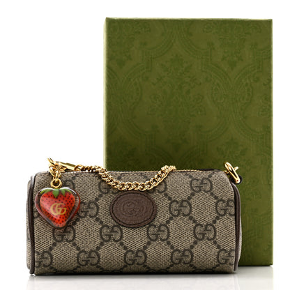 Gucci GG Supreme Monogram Strawberry Retro Interlocking G Barrel Coin Purse Beige Ebony 9 of 9