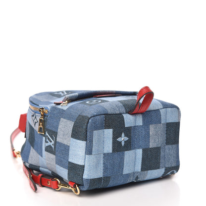 Louis Vuitton Denim Damier Monogram Patchwork Palm Springs Backpack Mini Blue Rouge 4 of 9