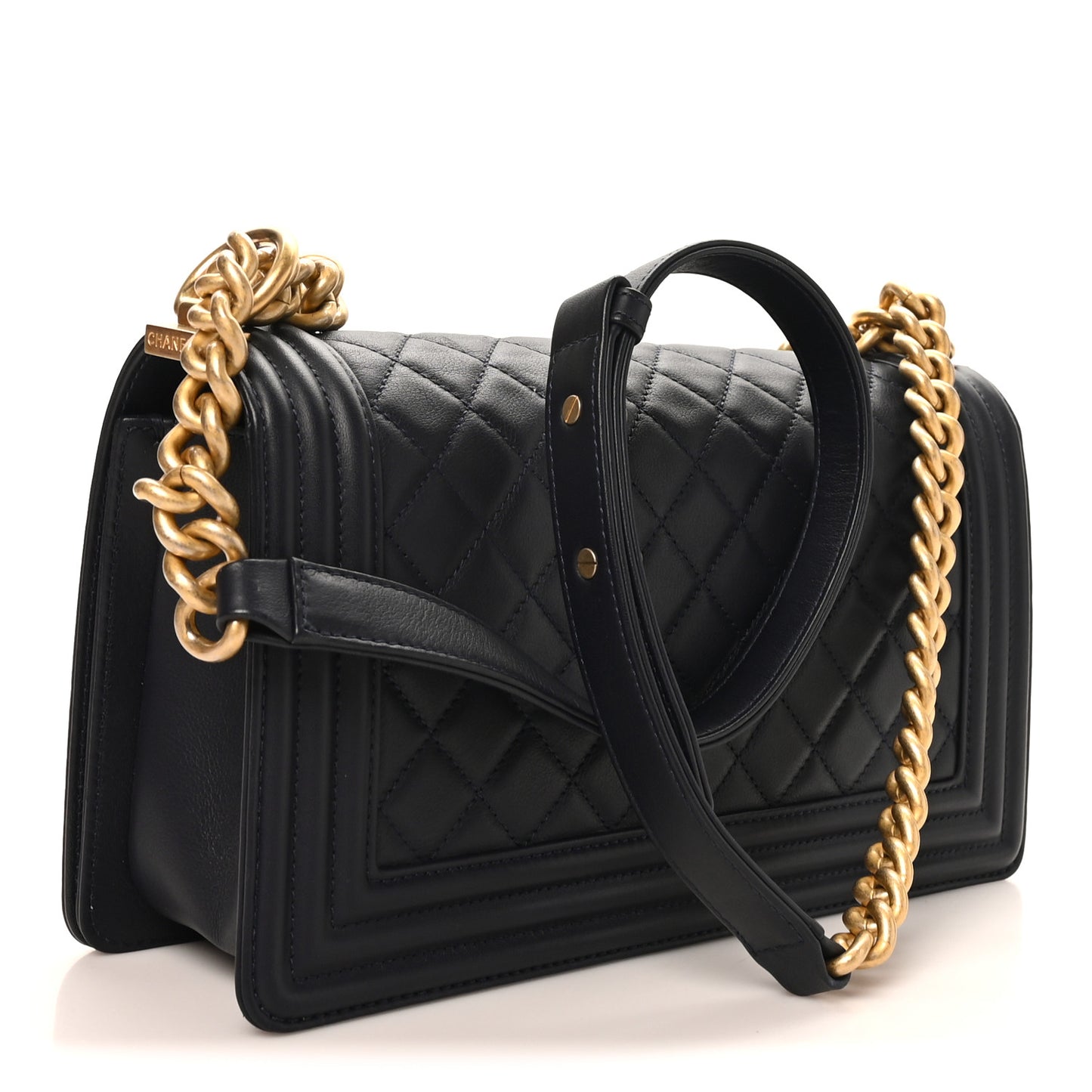 Lambskin Quilted Medium Boy Flap Dark Navy