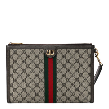 Gucci X BALENCIAGA BB Supreme Monogram Web Ophidia Wristlet Beige New Acero 1 of 11